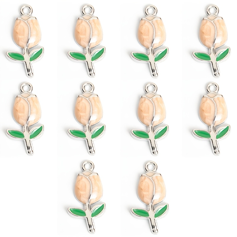 10pcs Multicolor Tulip Enamel Drip Oil Charms for DIY Crafting